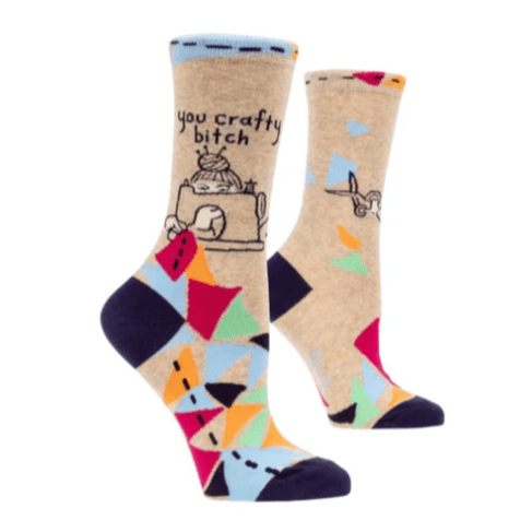 You Crafty Bitch Women's Crew Socks Tan