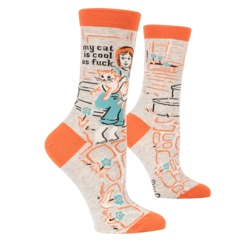 My Cat Is Cool As Fuck Women's Crew Socks Orange