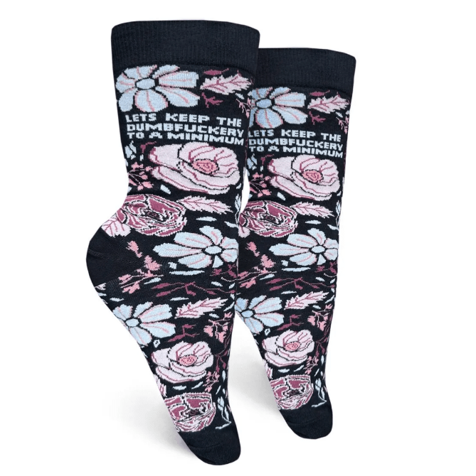 Lets Keep The Dumfuckery To A Minimum Women&#39;s Crew Socks Black