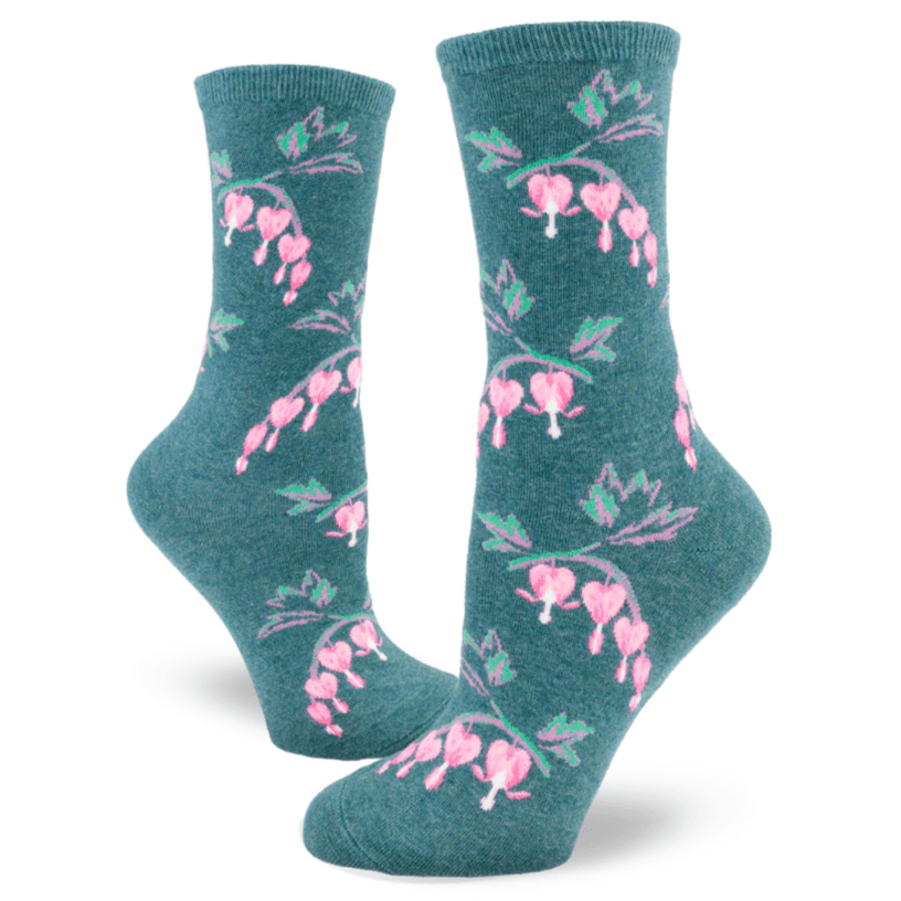 Bleeding Heart Flower Women's Crew Socks Blue