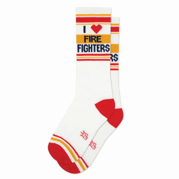 I Love Firefighters Crew Socks White