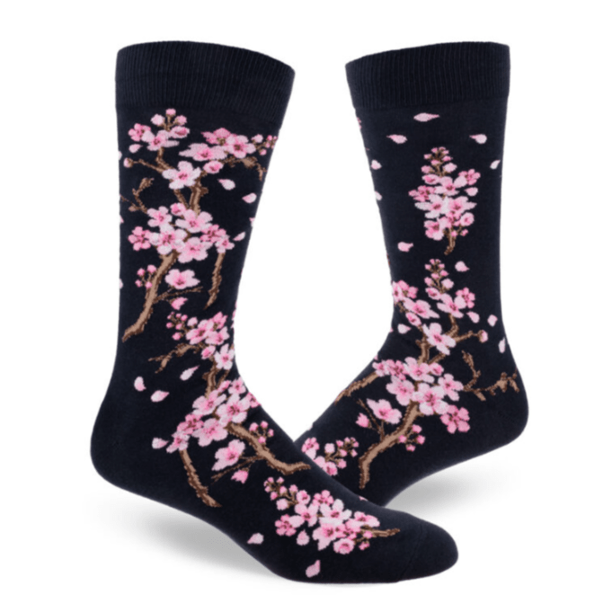Cherry Blossom Men's Crew Socks Navy