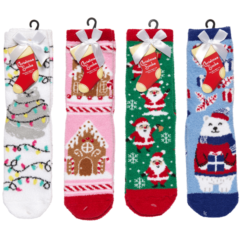 Holiday Slipper Sock For Women White Cat Lights