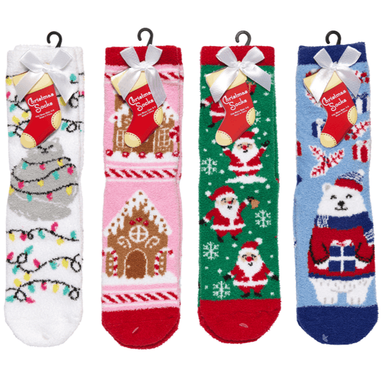 Holiday Slipper Sock For Women White Cat Lights