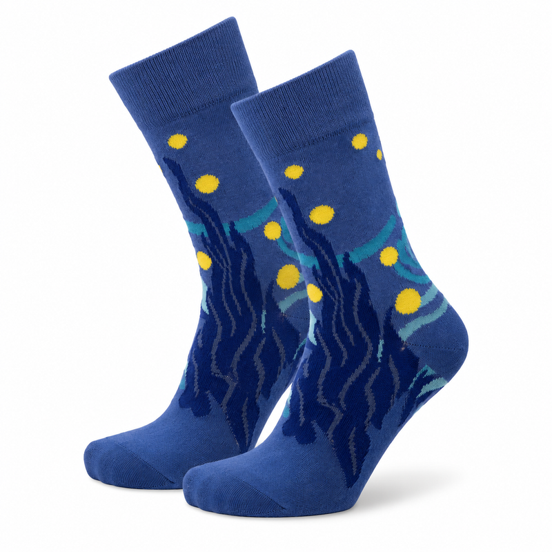Starry Night Crew Socks Blue / Medium John's Crazy Socks