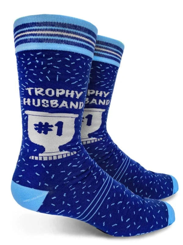Trophy Husband Men's Crew Socks Blue Groovy Things