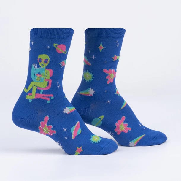 Intergalactic Reading List Women&#39;s Crew Socks Blue