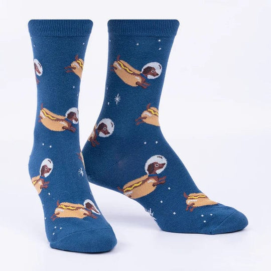 Weiner Dogs In Space Women's Crew Socks Blue