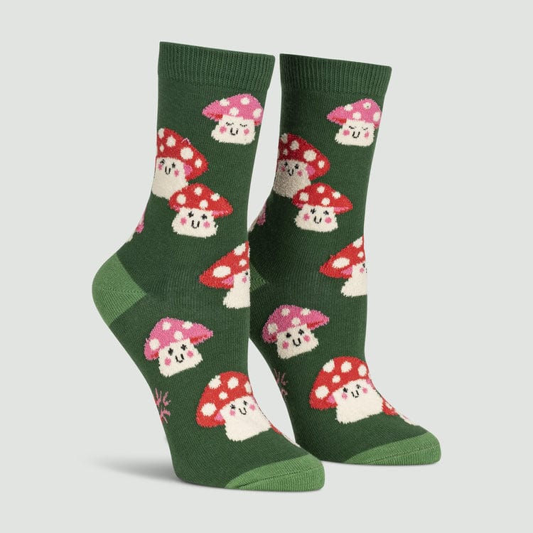 Mellow Mushrooms Women's Fuzzy Crew Socks Green