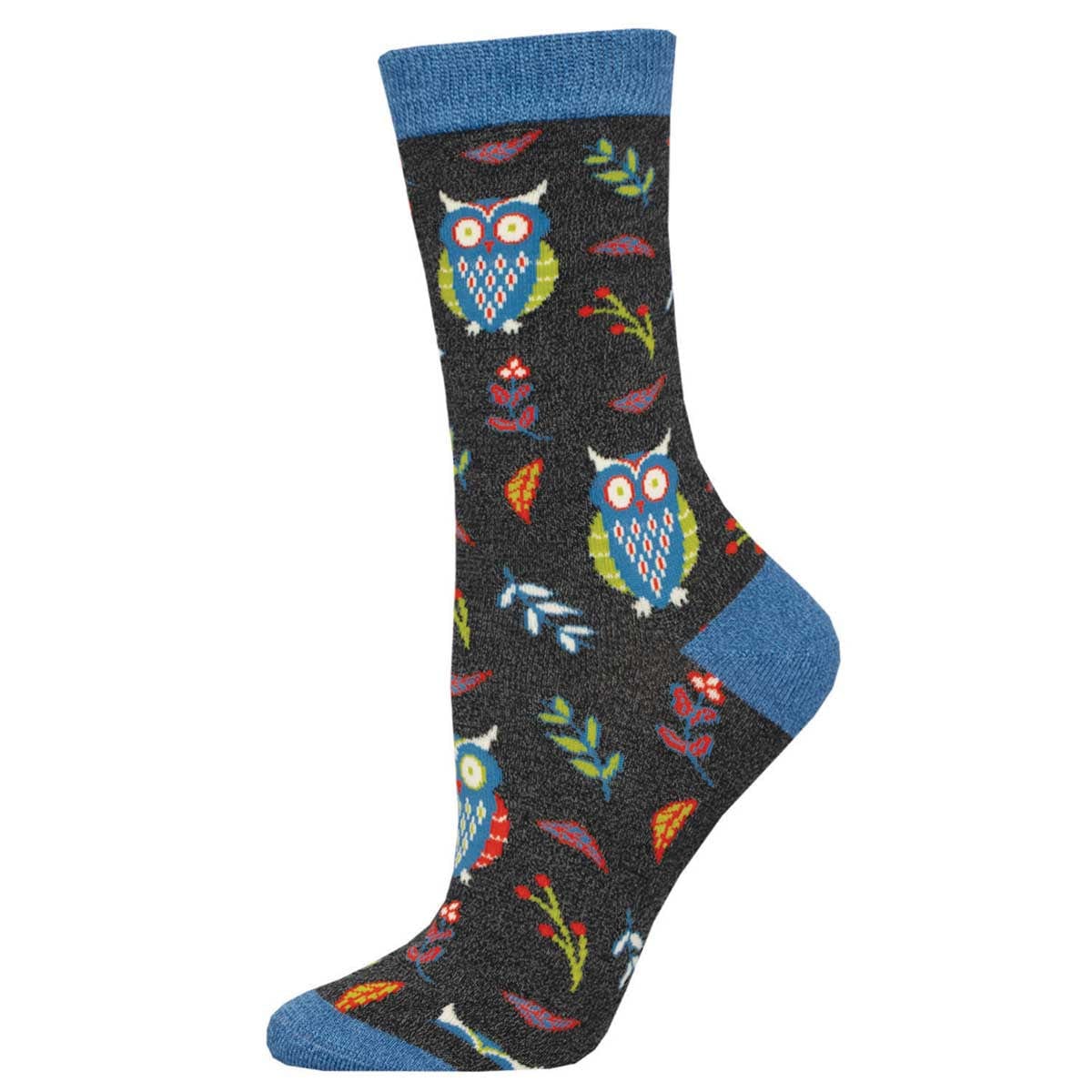 Cute Hoot Bamboo Women's Crew Socks Charcoal