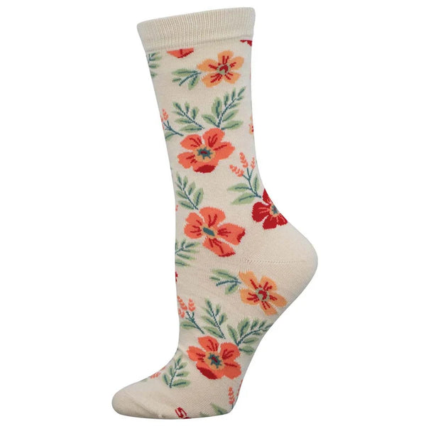 Wild Flowers Bamboo Women's Crew Socks Ivory SockSmith