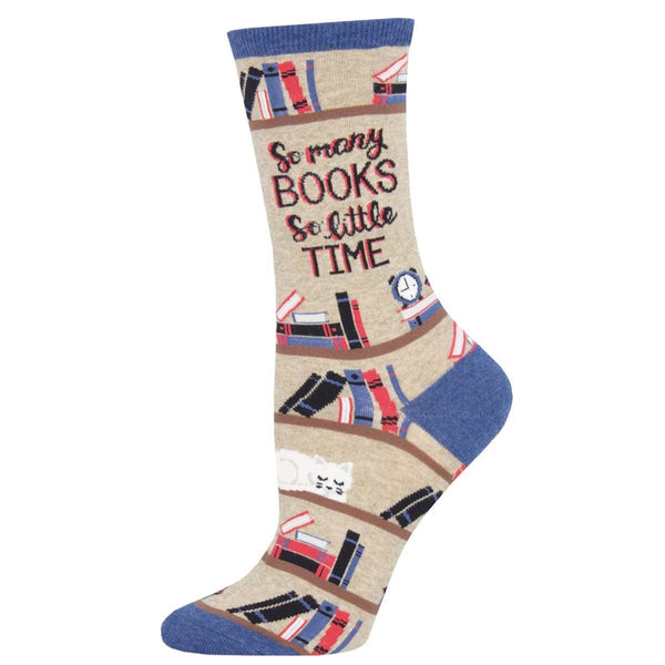 Time For a Good Book Women's Crew Sock Tan