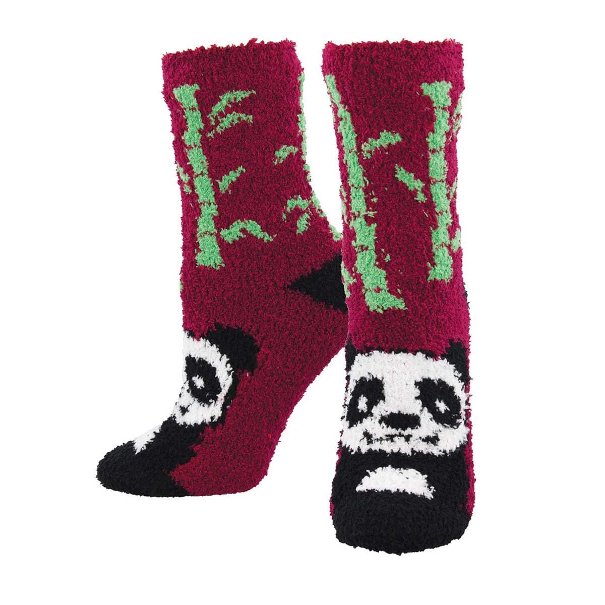 Panda Bear Fuzzy Women's Crew Socks Red