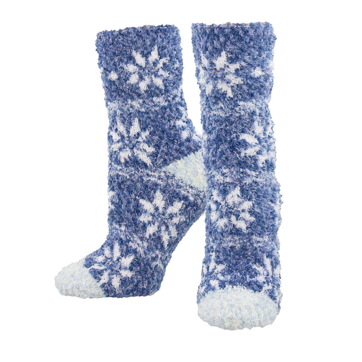 Fair Isle Fun Fuzzy Women's Crew Socks Blue
