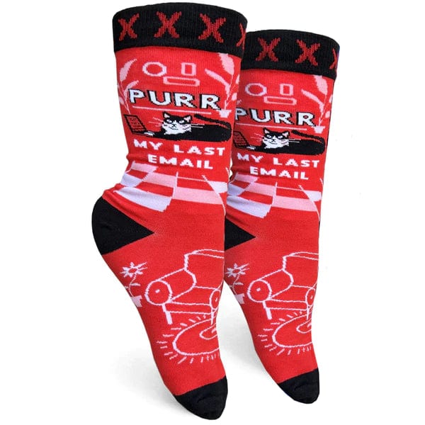 Purr My Last Email Women&#39;s Crew Socks Red