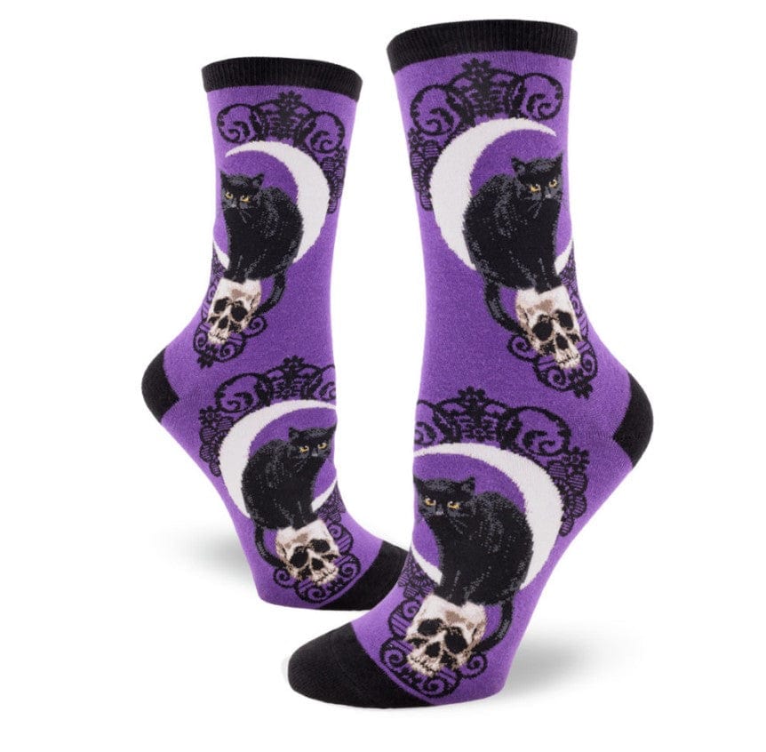 Black Cat Moon Women&#39;s Crew Socks Purple