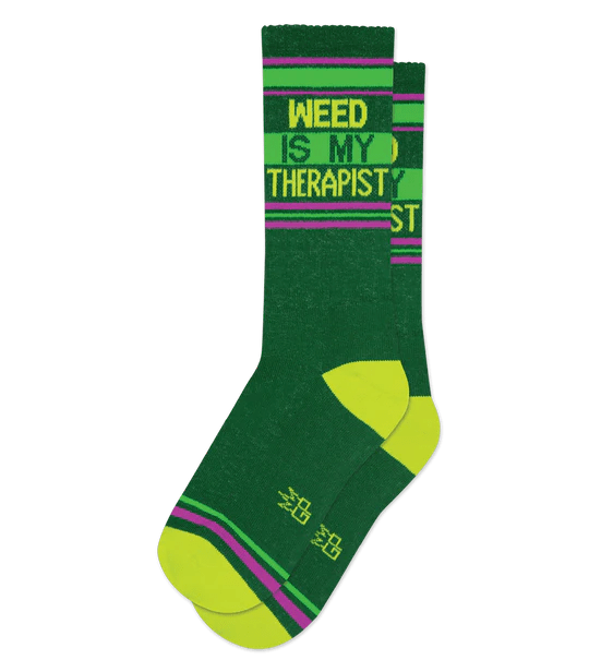 Weed Is My Therapist Unisex Crew Socks Green