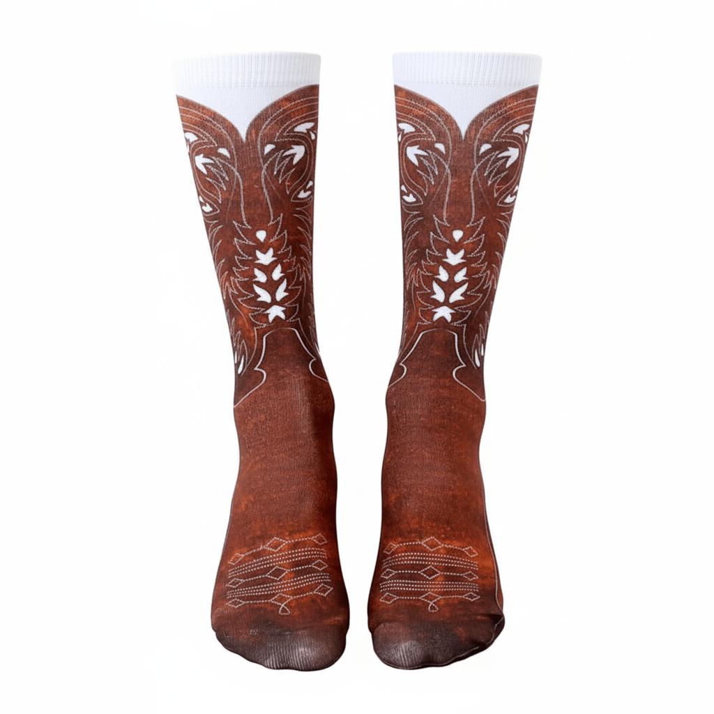 Cowboy Boot Unisex Crew Sock White Living Royal