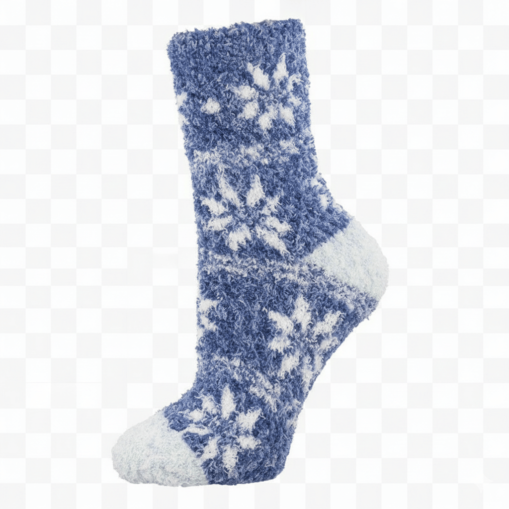 Fair Isle Fun Fuzzy Women's Crew Socks Blue SockSmith