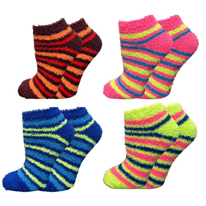 Doorbuster Pair of Ankle Striped Fuzzy Socks - John's Crazy Socks