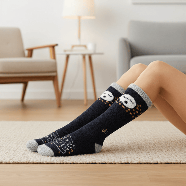 Doorbuster Sweet Dreams Moon Fuzzy Women's Crew Socks Blue John's Crazy Socks