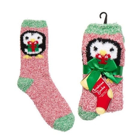 Penguin Fuzzy Women's Sock Red
