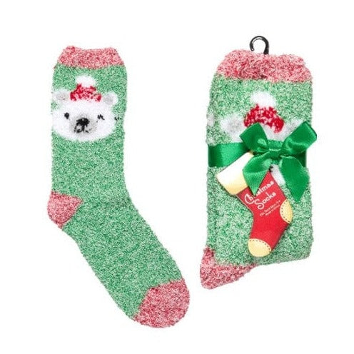 Polar Bear Fuzzy Women's Sock Green