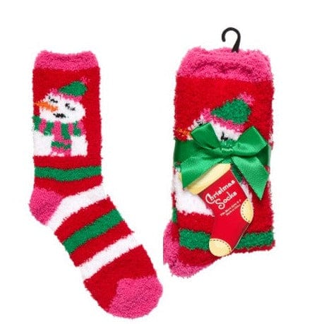 Snowman Fuzzy Women's Sock Red