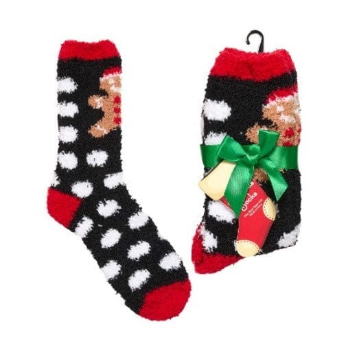 Christmas Gingerbread Fuzzy Women&#39;s Sock Black