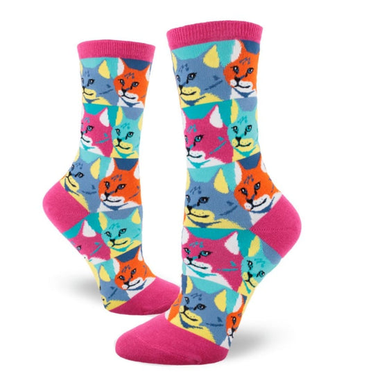 Pop Art Cat Women's Crew Socks Pink