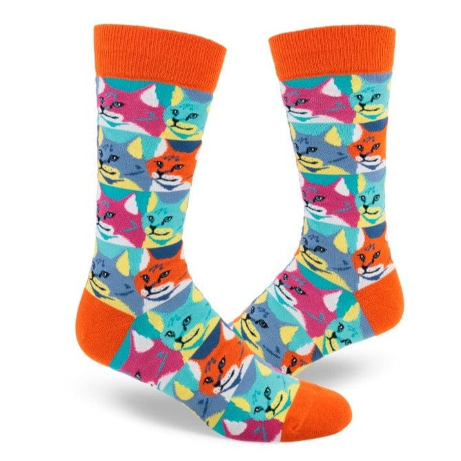 Pop Art Cat Men&#39;s Crew Socks Orange