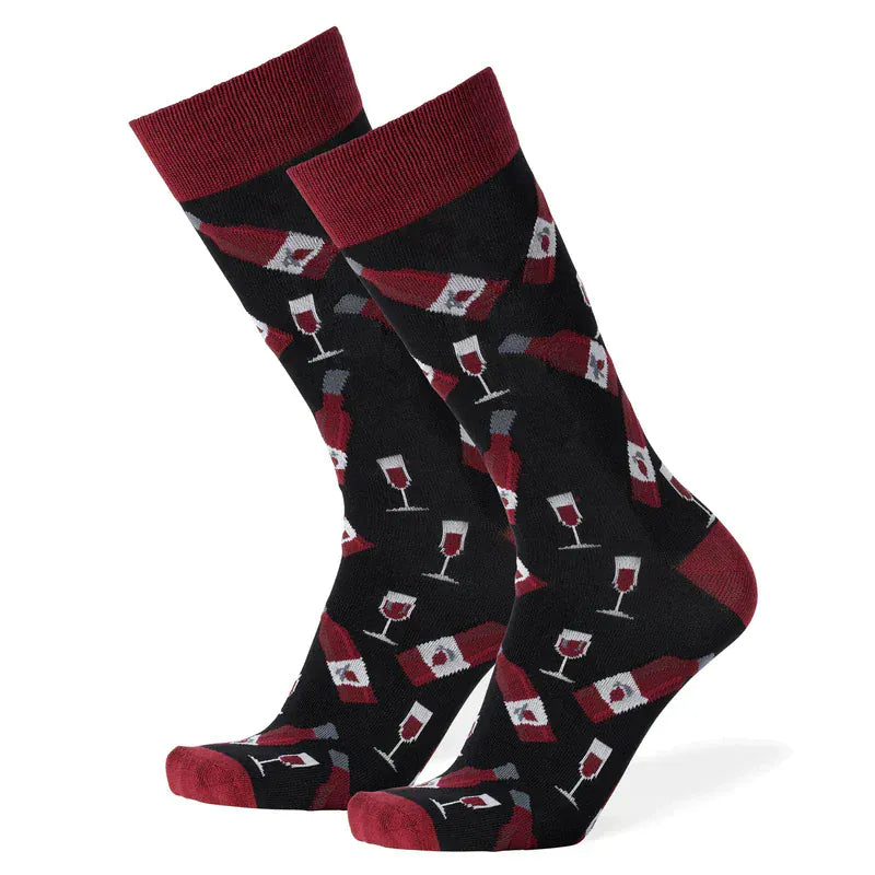 Red Wine Crew Socks Black John's Crazy Socks
