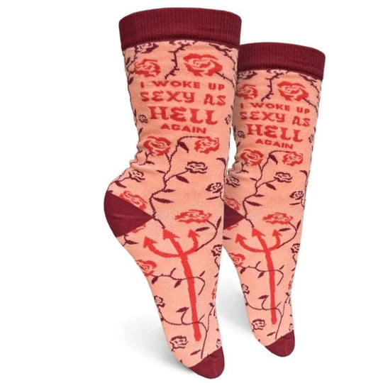 I Woke Up Sexy As Hell Again Women's Crew Socks Red