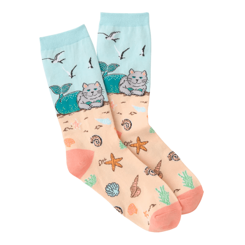 Cat Mermaid Women&#39;s Crew Socks Tan