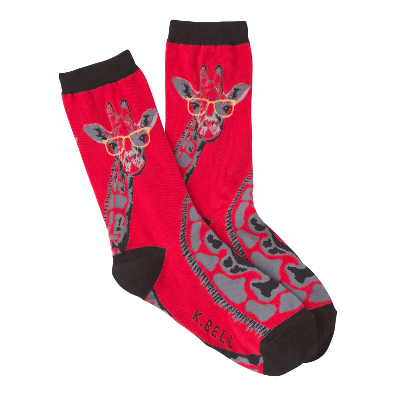 Giraffe With Glasses Women's Crew Socks Red