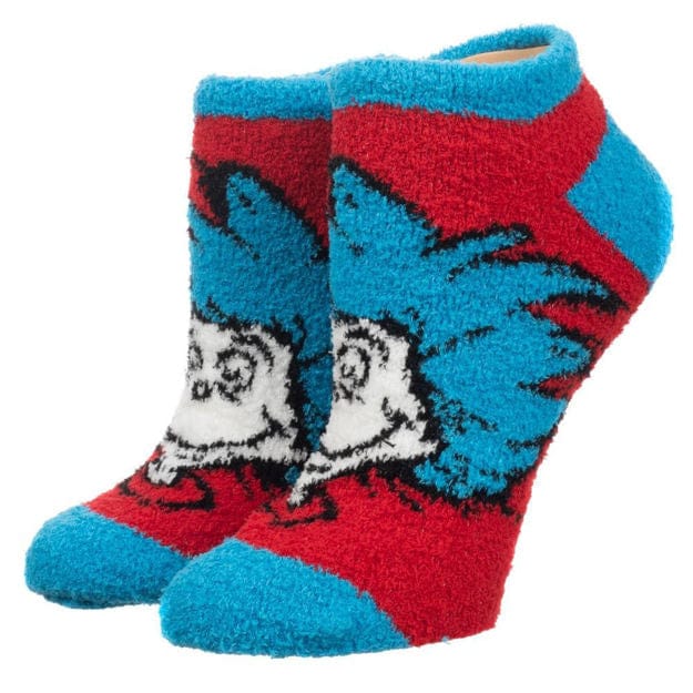Dr. Seuss Cat in The Hat Fuzzy Chenille Ankle Socks Red