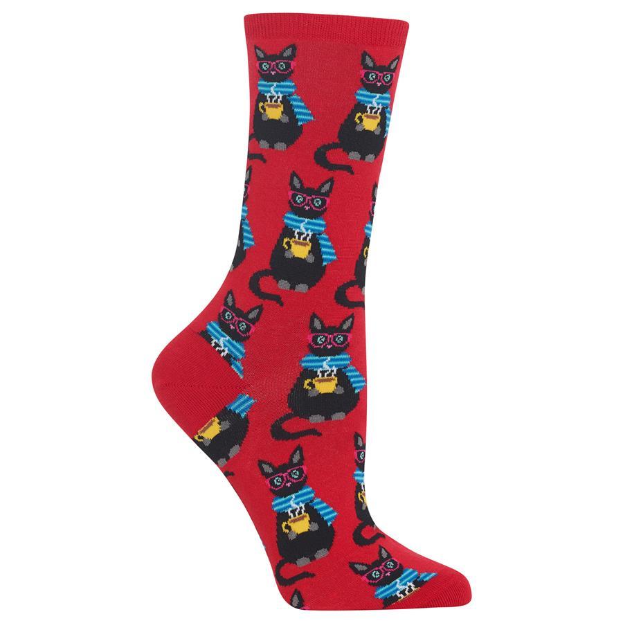 Coffee Cat Socks Women's Crew Socks Red