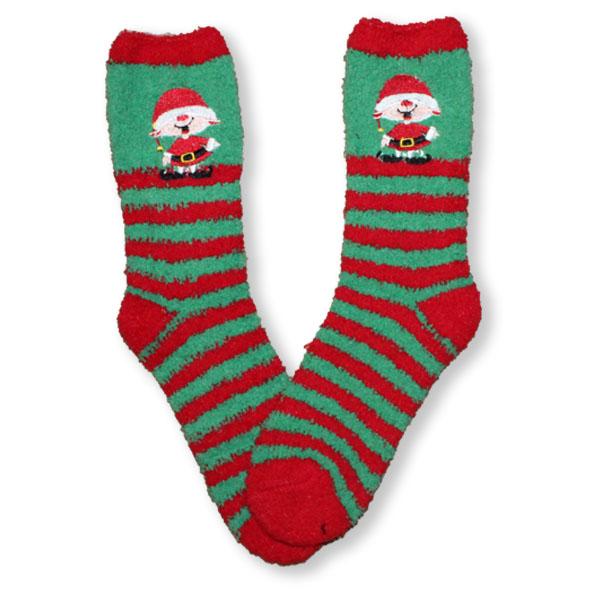 Elf Socks Fuzzy Applique Christmas Women’s Sock Green