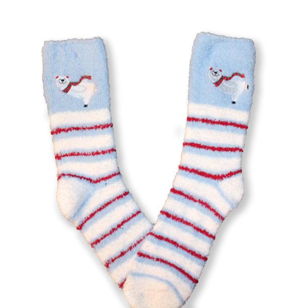 Polar Bear Socks Fuzzy Applique Christmas Women’s Sock Blue