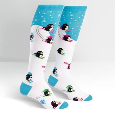 Downhill Penguins Socks Women&#39;s Knee High Sock Blue