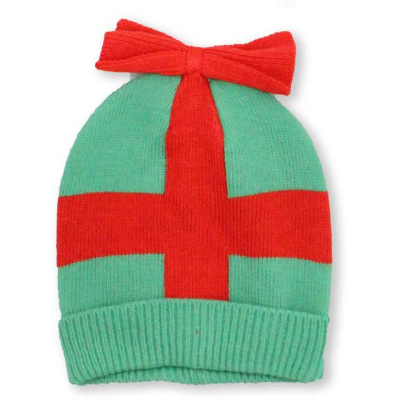 Green Holiday Package with Bow Knit Hat Green