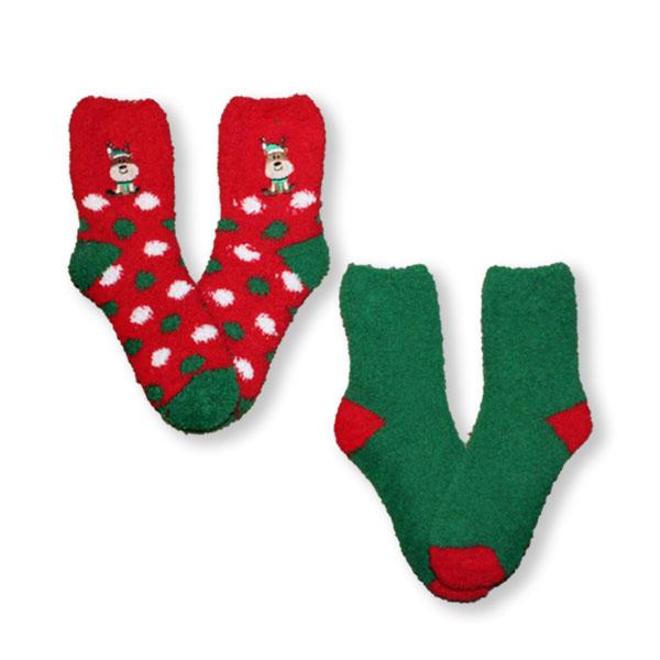 Fuzzy Reindeer Women’s 2 Pack Socks Green