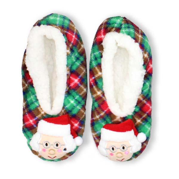 Mrs. Claus Christmas Sherpa Slipper Green / S