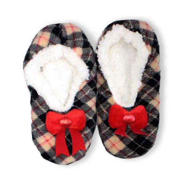 Red Bow Christmas Sherpa Slipper Tan / S
