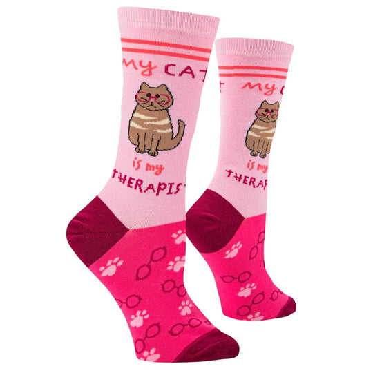 Cat Therapist Women's Crew Socks Pink