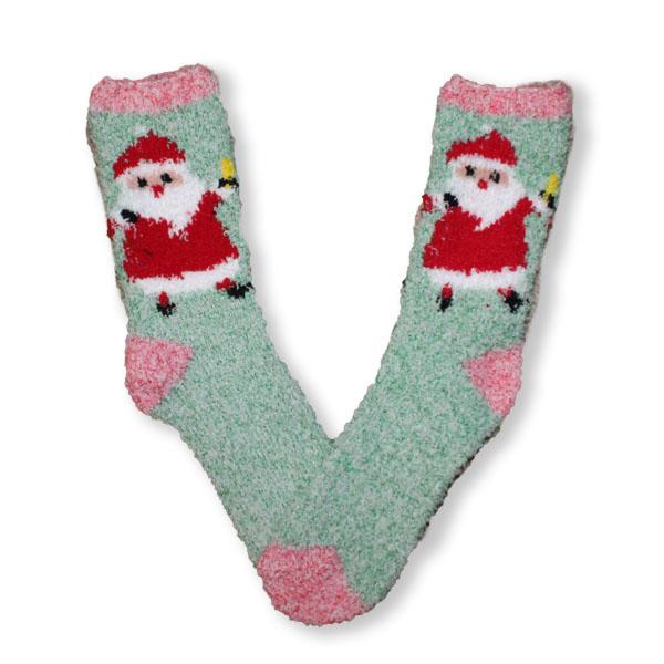 Santa Fuzzy Christmas Women’s Sock Green
