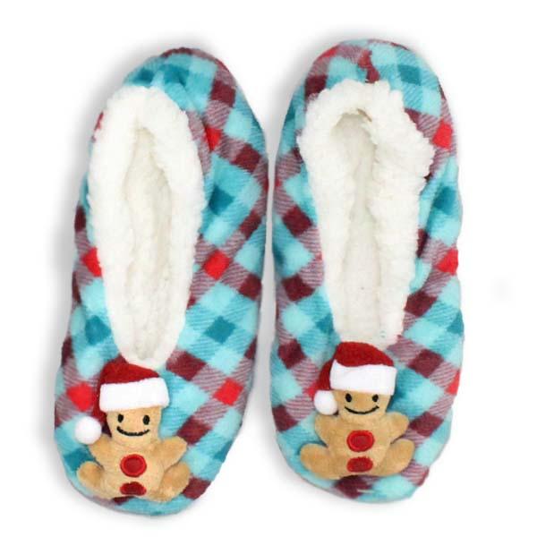 Gingerbread Christmas Sherpa Slipper Blue / S