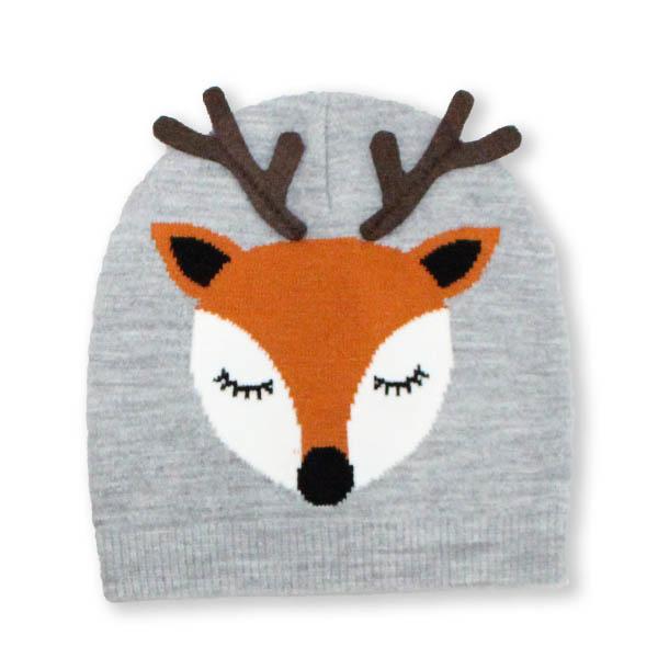 Reindeer Holiday Knit Hat Grey