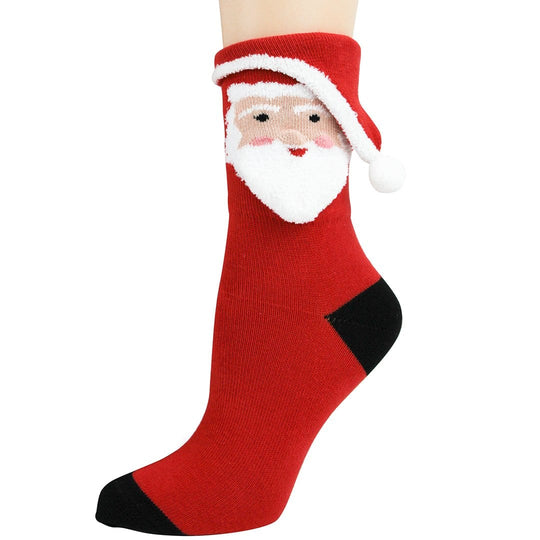 Santa 3D Socks Women's Crew Sock Red