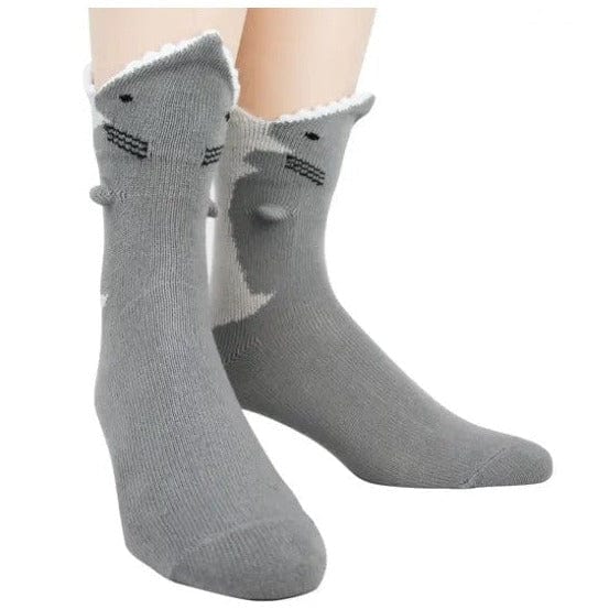 3D Great White Shark Men's Crew Socks Grey